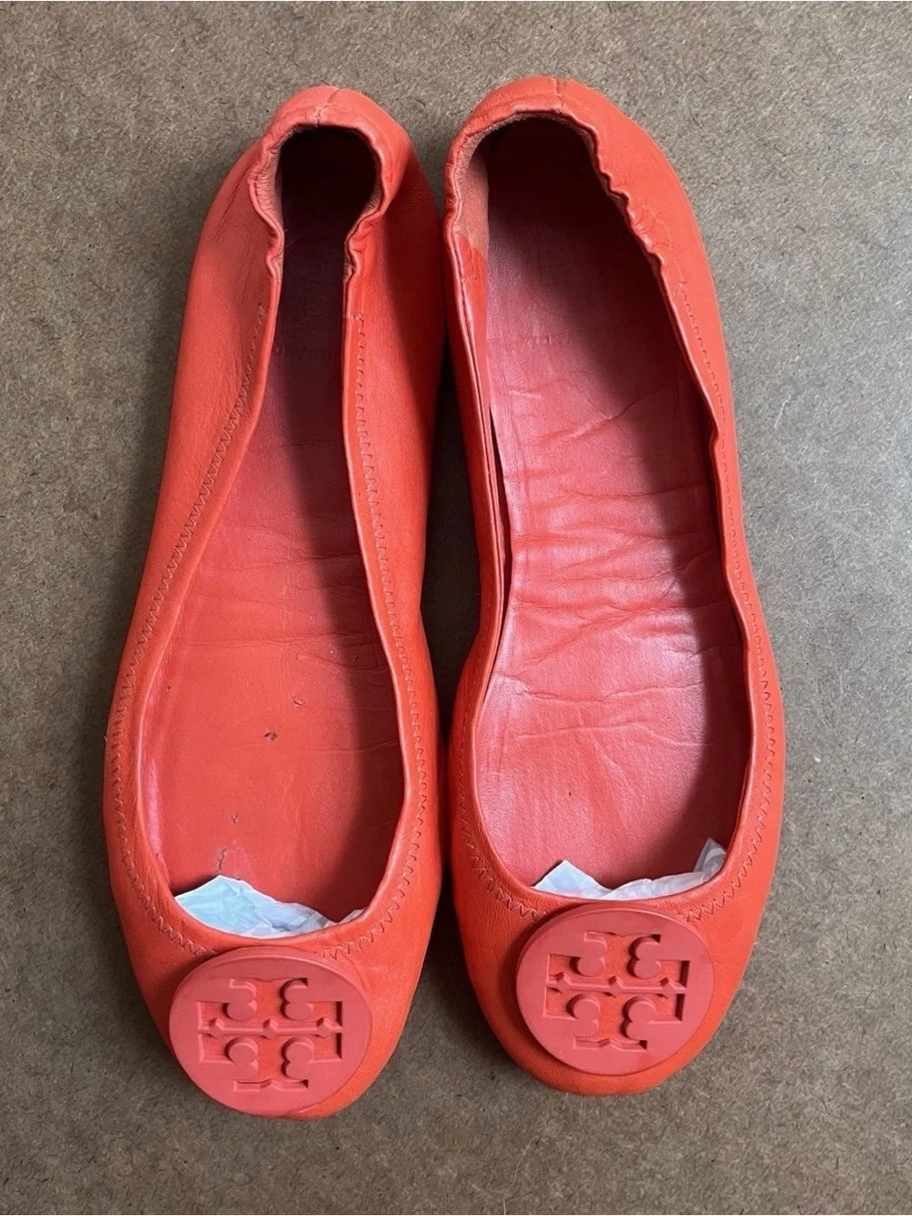 Tory Burch Minnie Travel Ballet Flats with Logo Women’s Size 8M Poppy/Orange Red